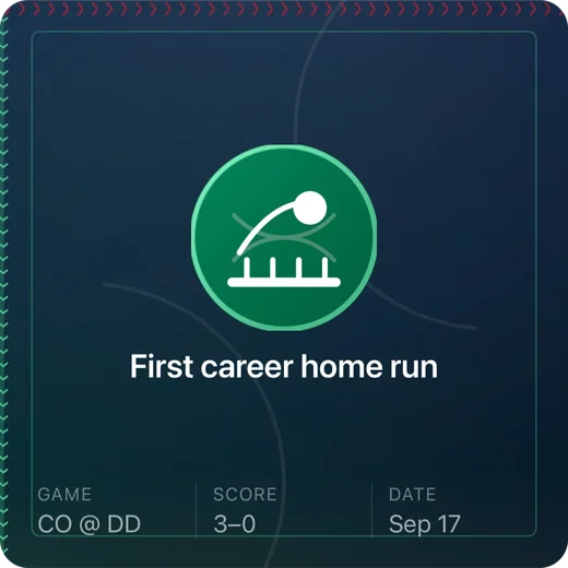 Milestone card: first career home run.