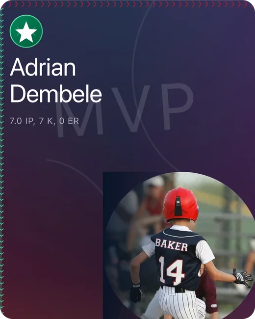 Player of the game card: MVP, 7.0 innings, 7 strikeouts, 0 earned runs.